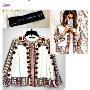 Zara Boho Ecru Embroidered
Jacket Cardigan woman Spain blazer with long skirt L